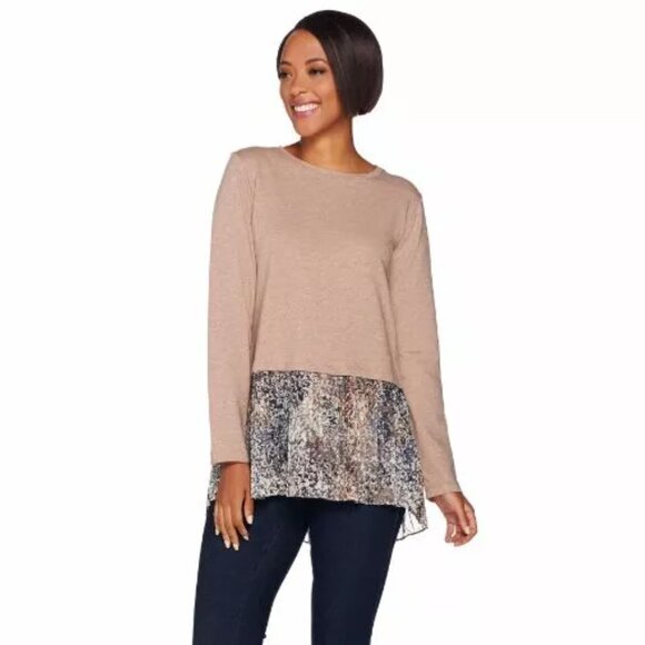 LOGO Lounge French Terry Cross-Over Back Top w/ Chiffon Cocoa XXS - Picture 6 of 7